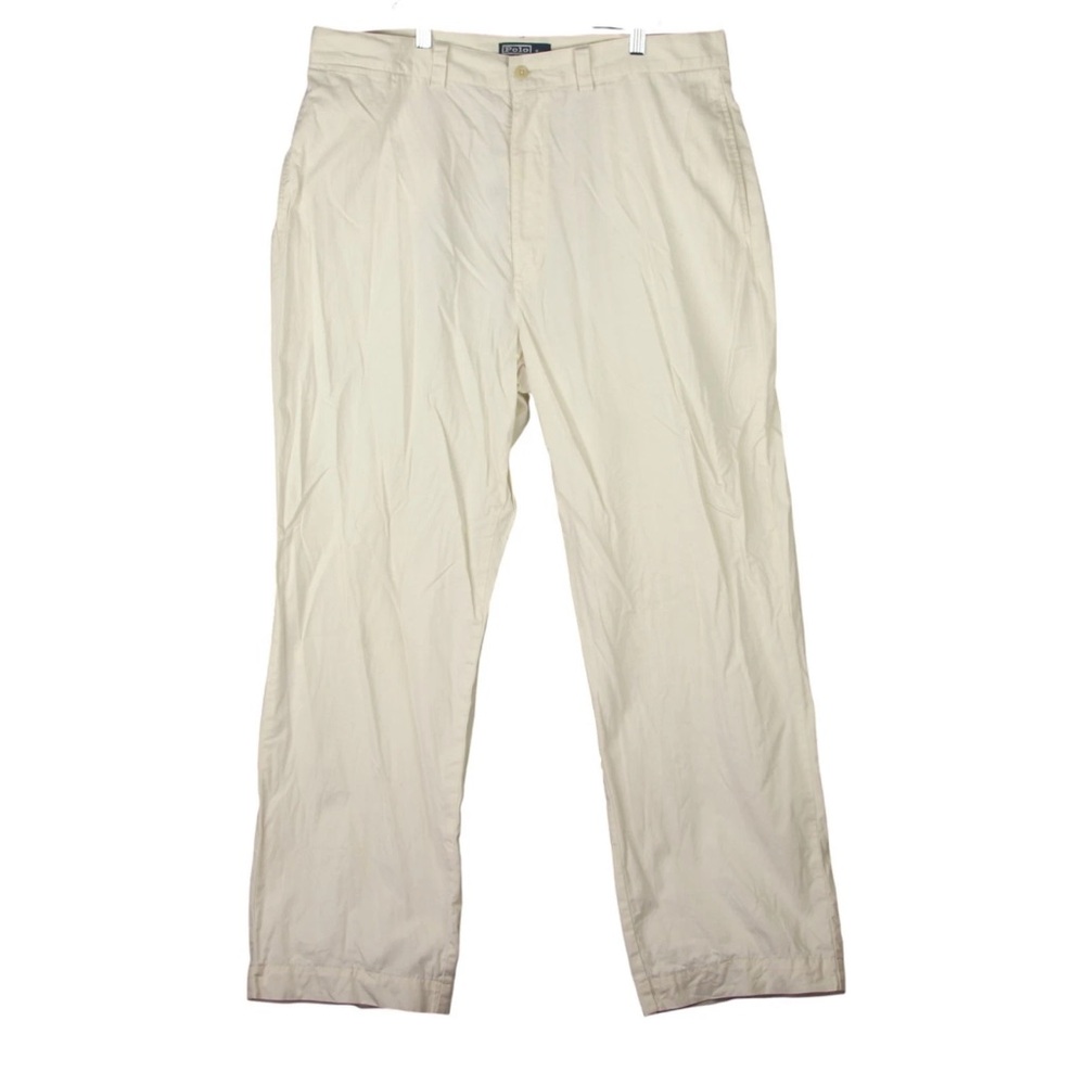 VTG Polo Ralph Lauren Philip Pant Flat Front Khaki Men Tag 38x34 Fit 36x31 Ivory